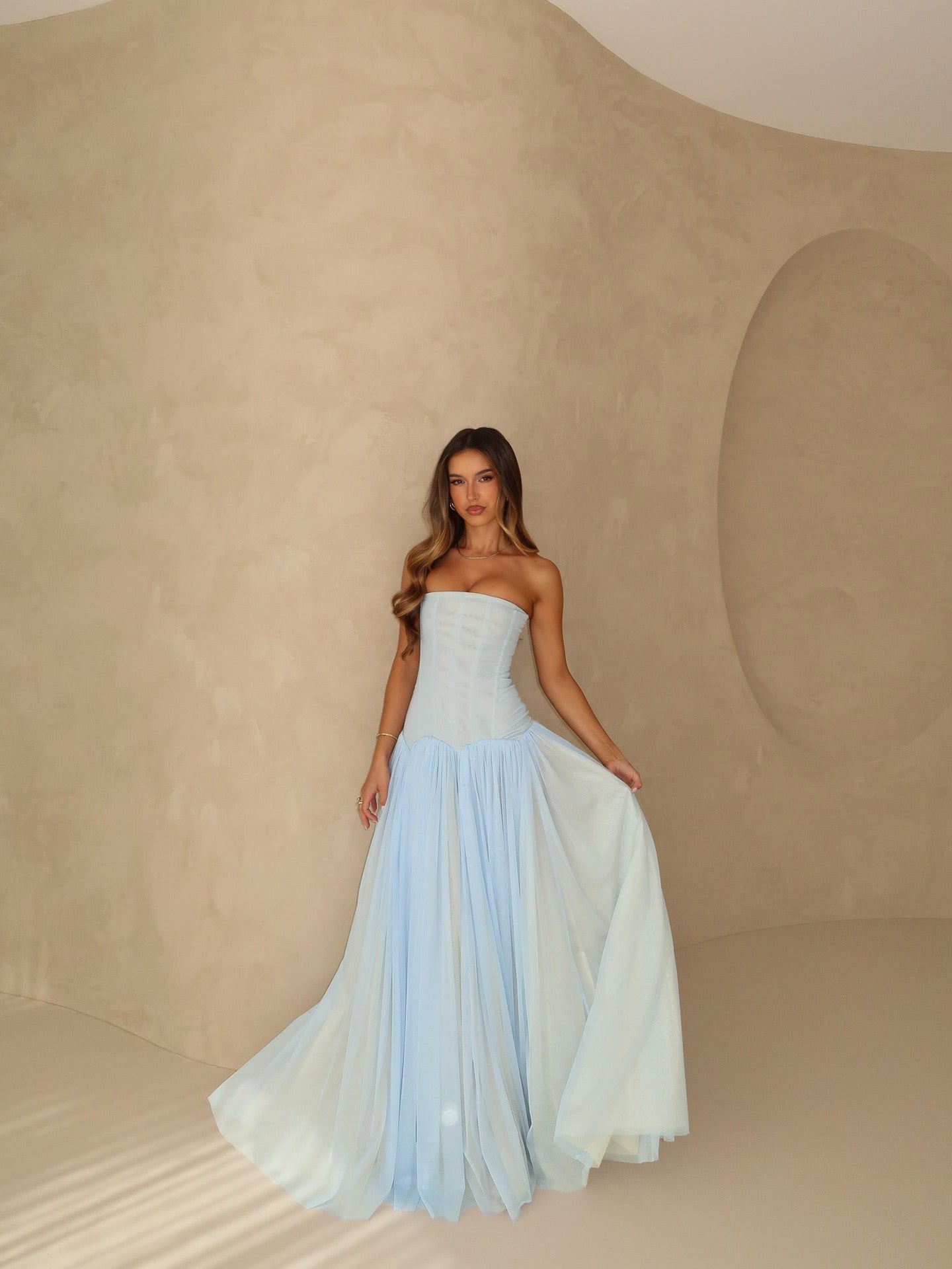 Strapless A Line Maxi Dress Blue HV0086