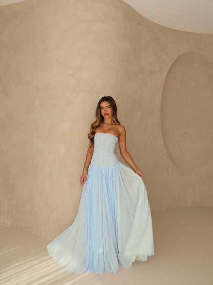 Strapless A Line Maxi Dress Blue HV0086