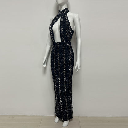 Halter Crystal Cut Out Maxi Dress HV3082