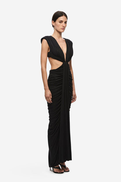 Draped Cut Out Sides Maxi Dress Black HV3141