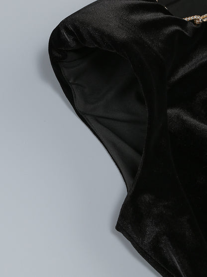 Crystal Chain Maxi Velvet Dress Black