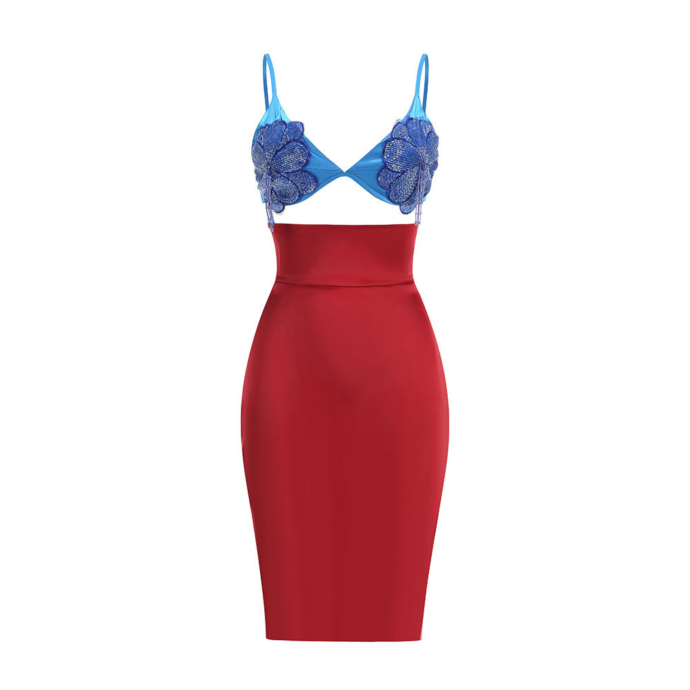 Floral Two Piece Dress Blue Red HV2521