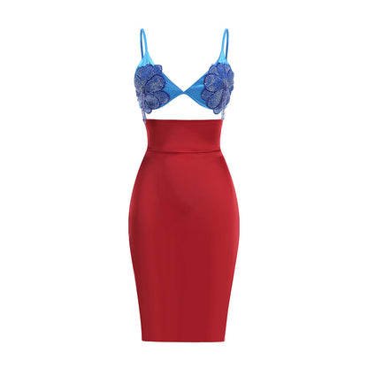 Floral Two Piece Dress Blue Red HV2521