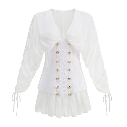 Long Sleeve Corset A Line Dress White HV2913