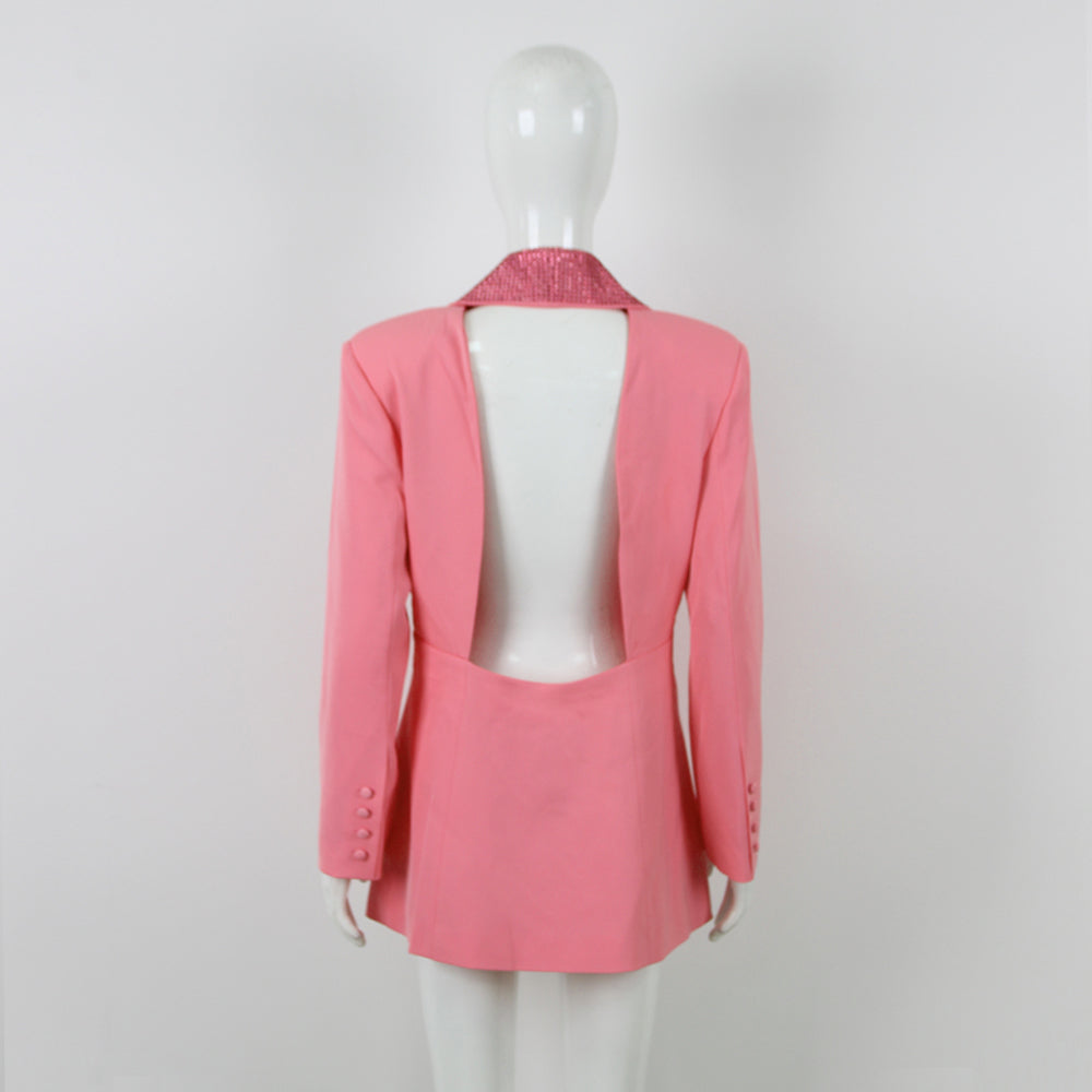 Embellished Backless Blazer Dress Hot Pink HV9323