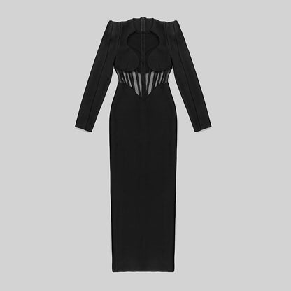 Long Sleeve Mesh Insert Maxi Dress Black HV9191