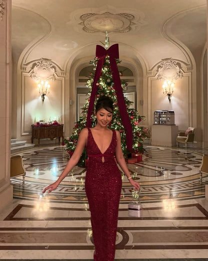 Embellished Plunge V Neck Maxi Dress Burgundy HV2788