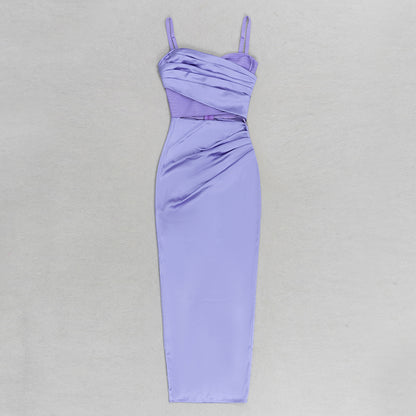 Bustier Pleated Draped Maxi Dress Purple HV9653