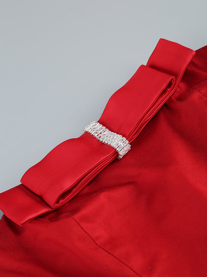 Strapless Bow Detail Midi Dress Red