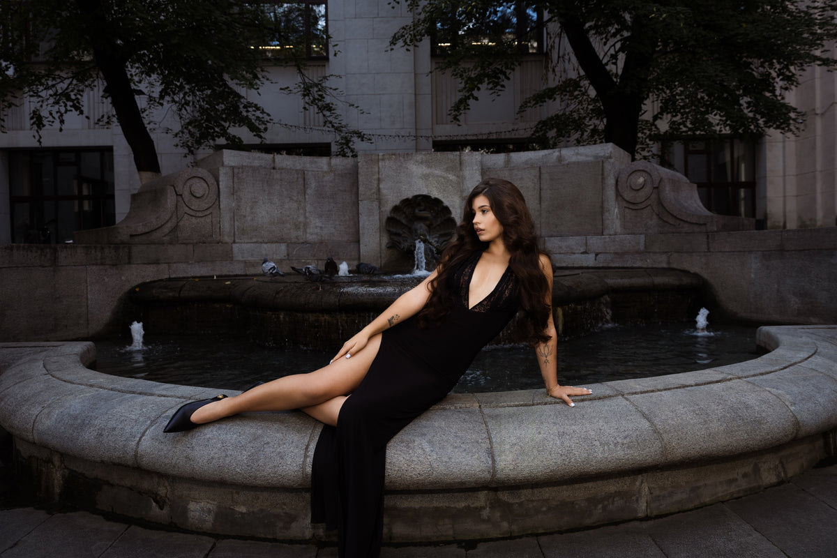 Halter Lace Bustier Maxi Dress Black HV0153