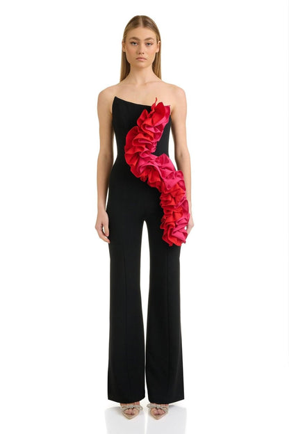 Strapless Ruffle Jumpsuit Black   HV1604