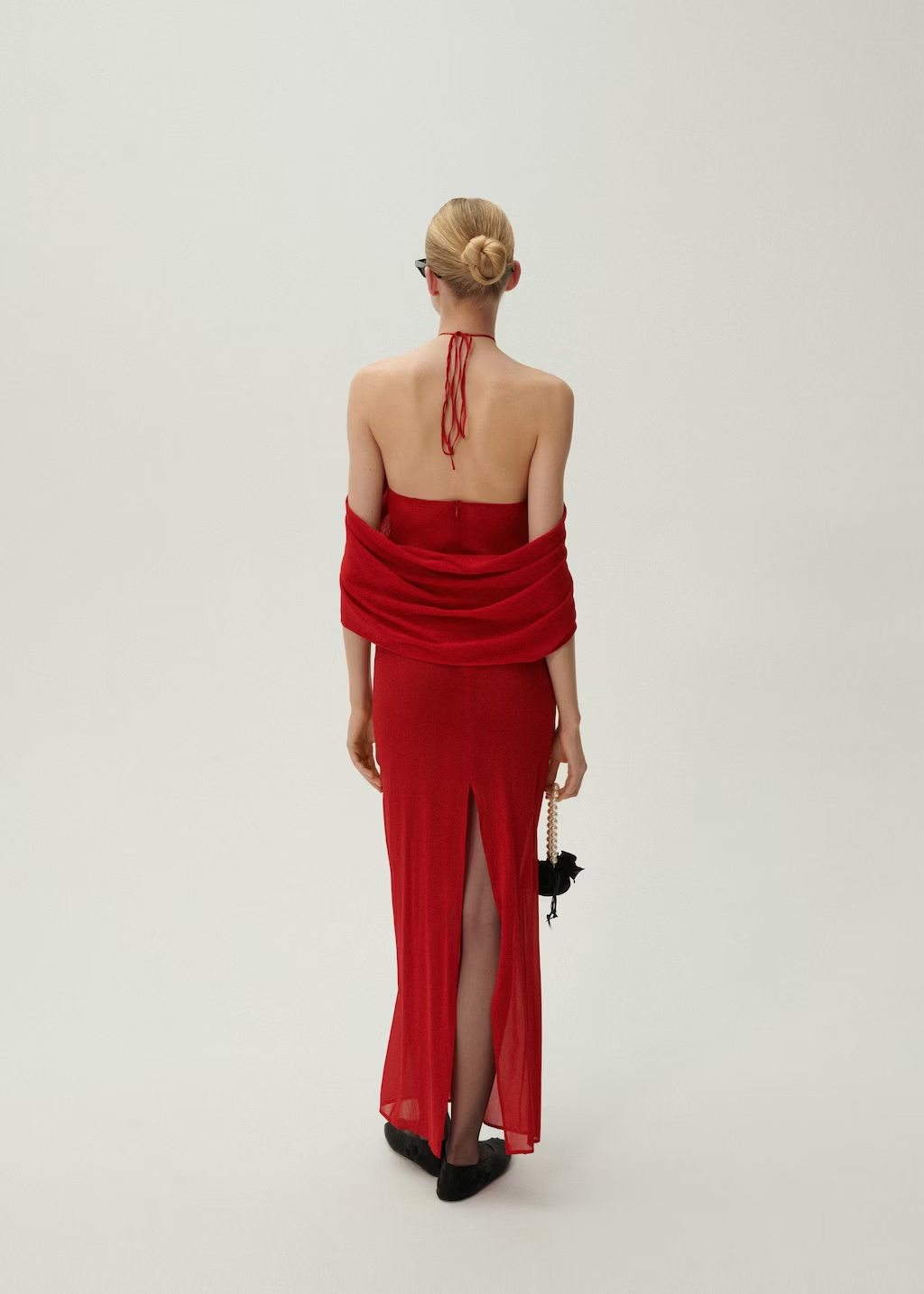 Halter Flower Draped Maxi Dress Red HV1083