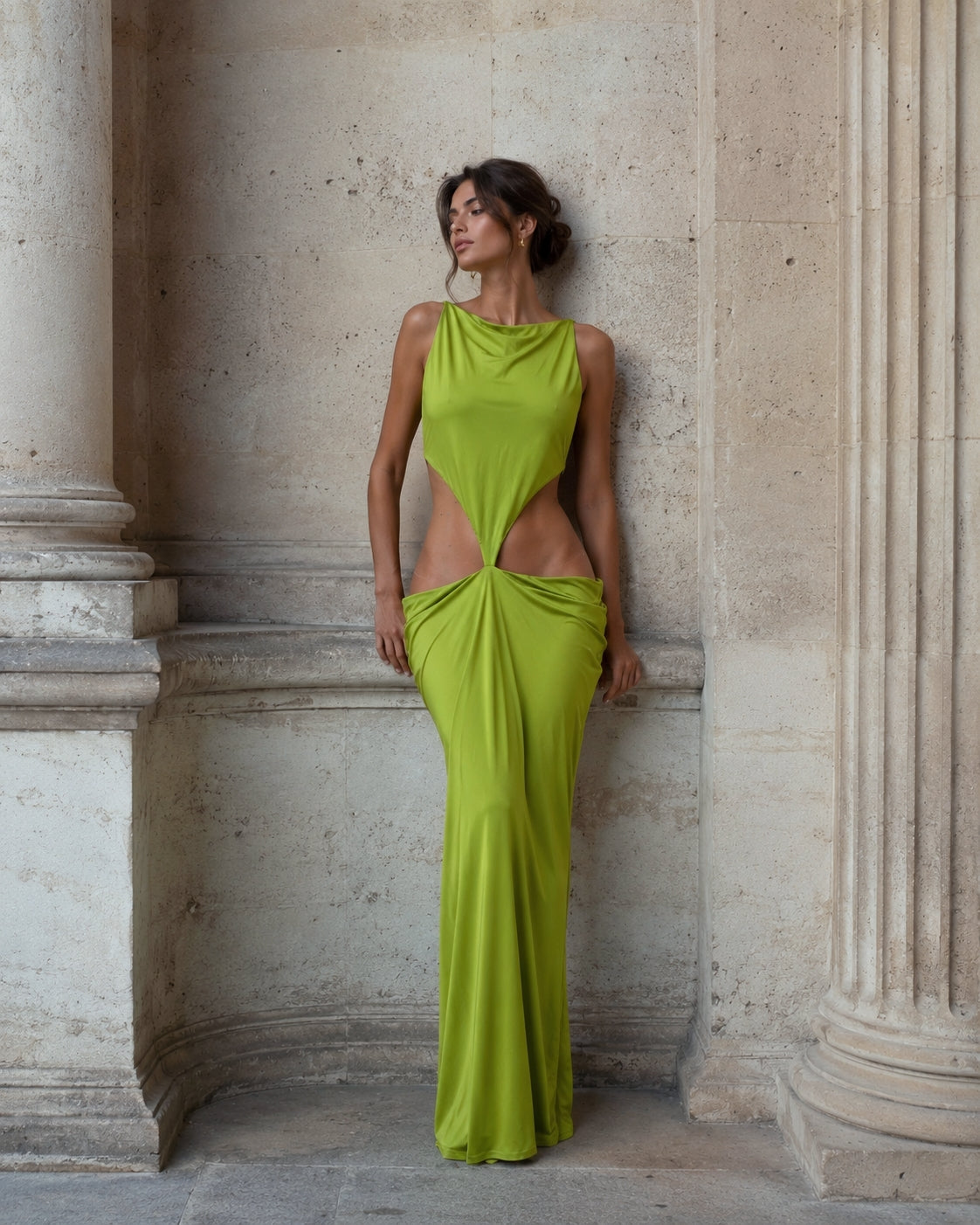 Draped Backless Maxi Dress Green HV3143