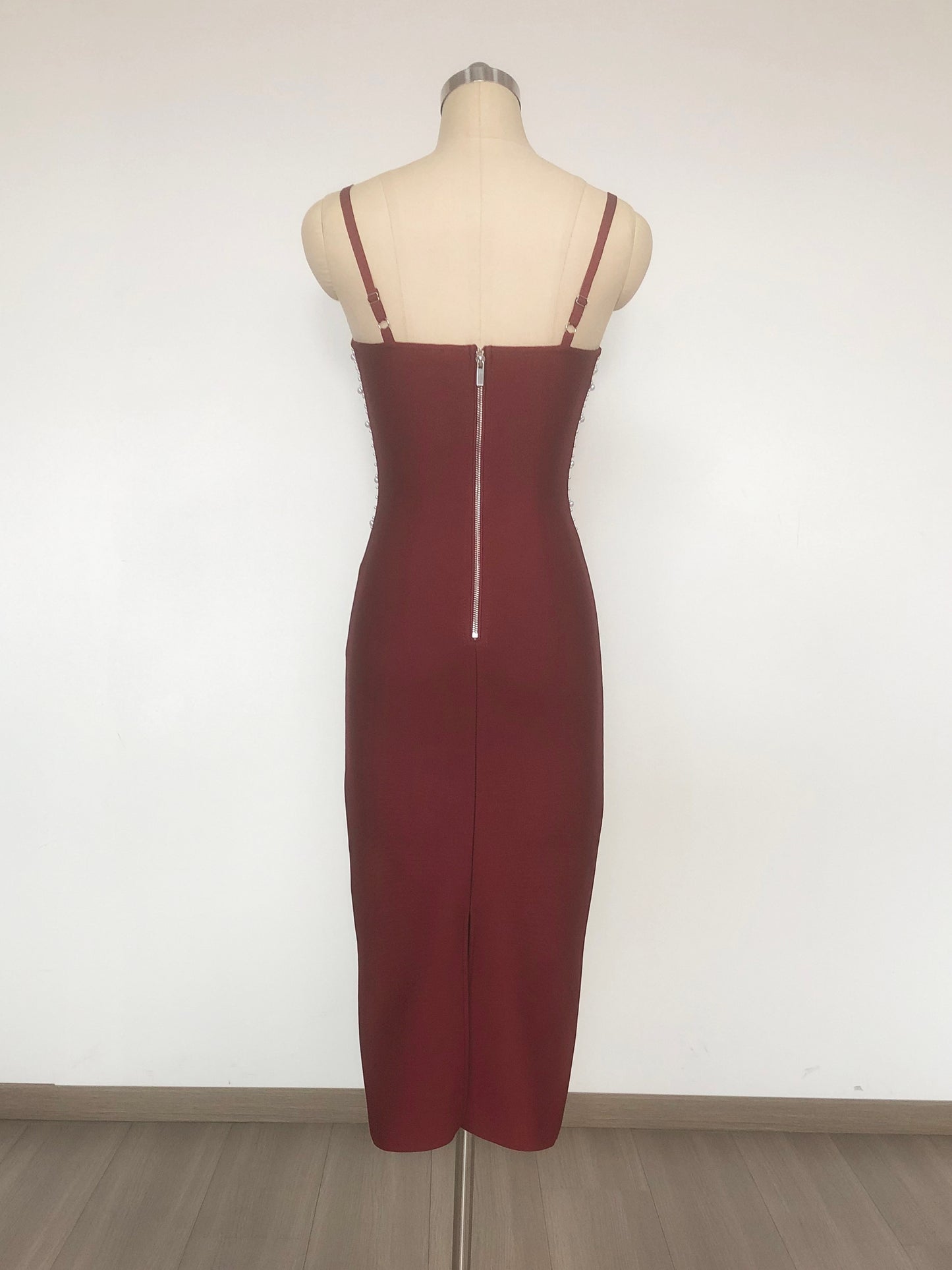 Pearl Embellished Midi Dress Red HV2549