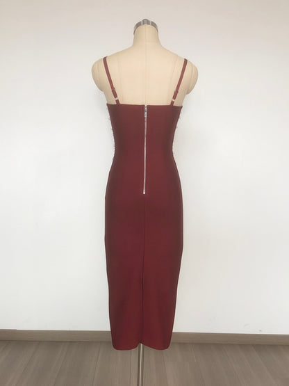 Pearl Embellished Midi Dress Red HV2549