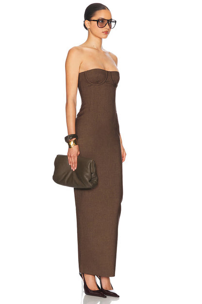 Strapless Bustier Maxi Dress Brown HV2653