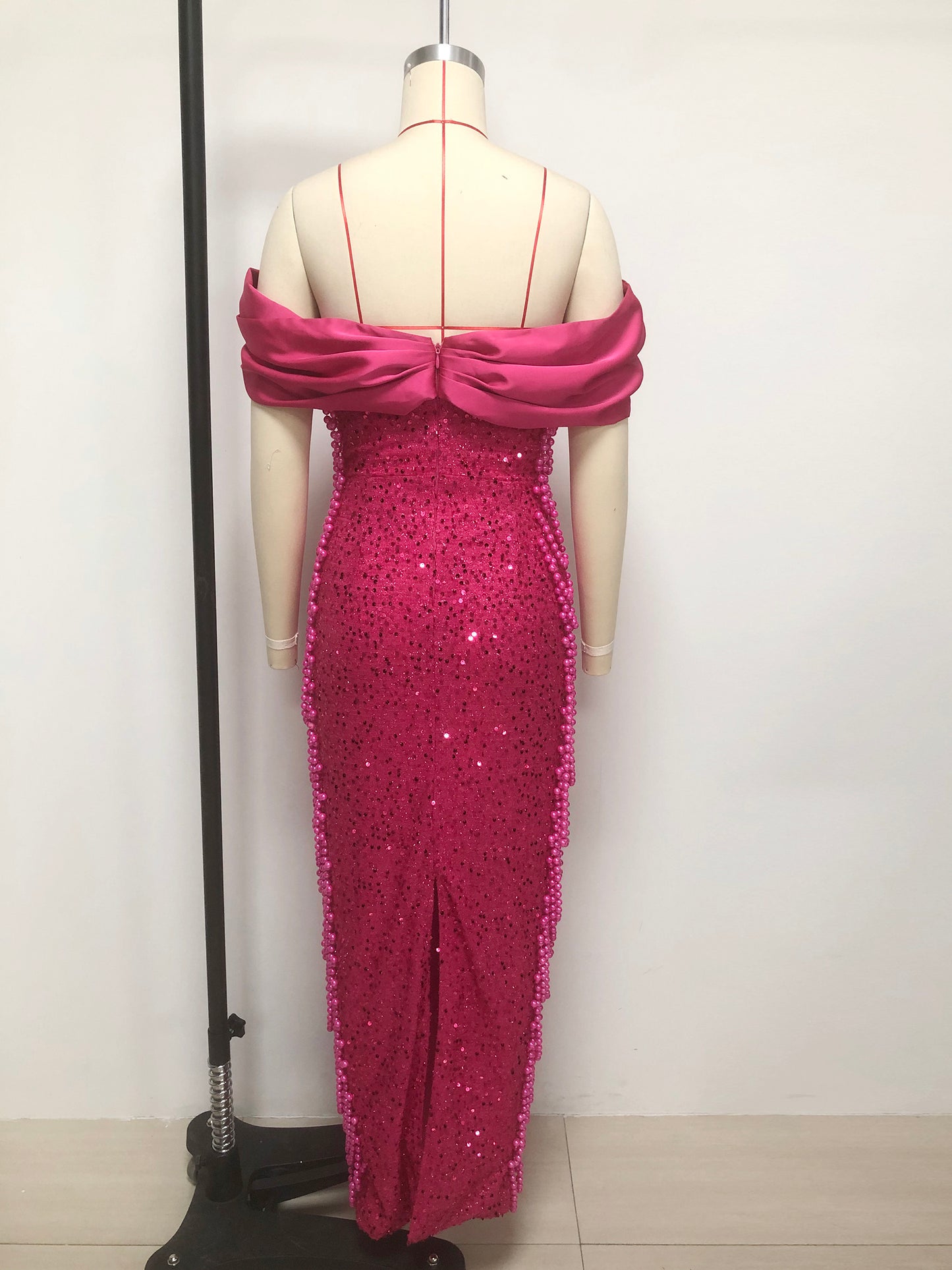 Bardot Crystal Bustier Sequin Maxi Dress Hot Pink HV2296