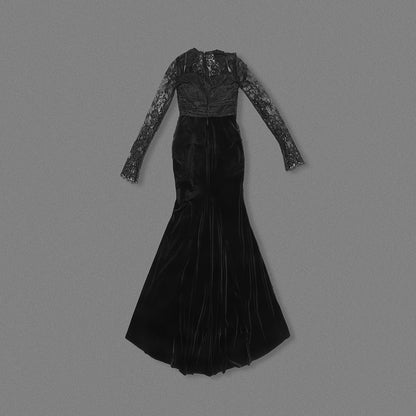 Long Sleeve Halter Sequin Lace Maxi Dress Black HV2231