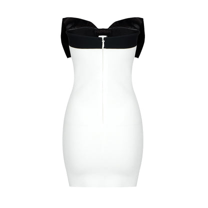 Strapless Bow Detail Dress Black White HV9537