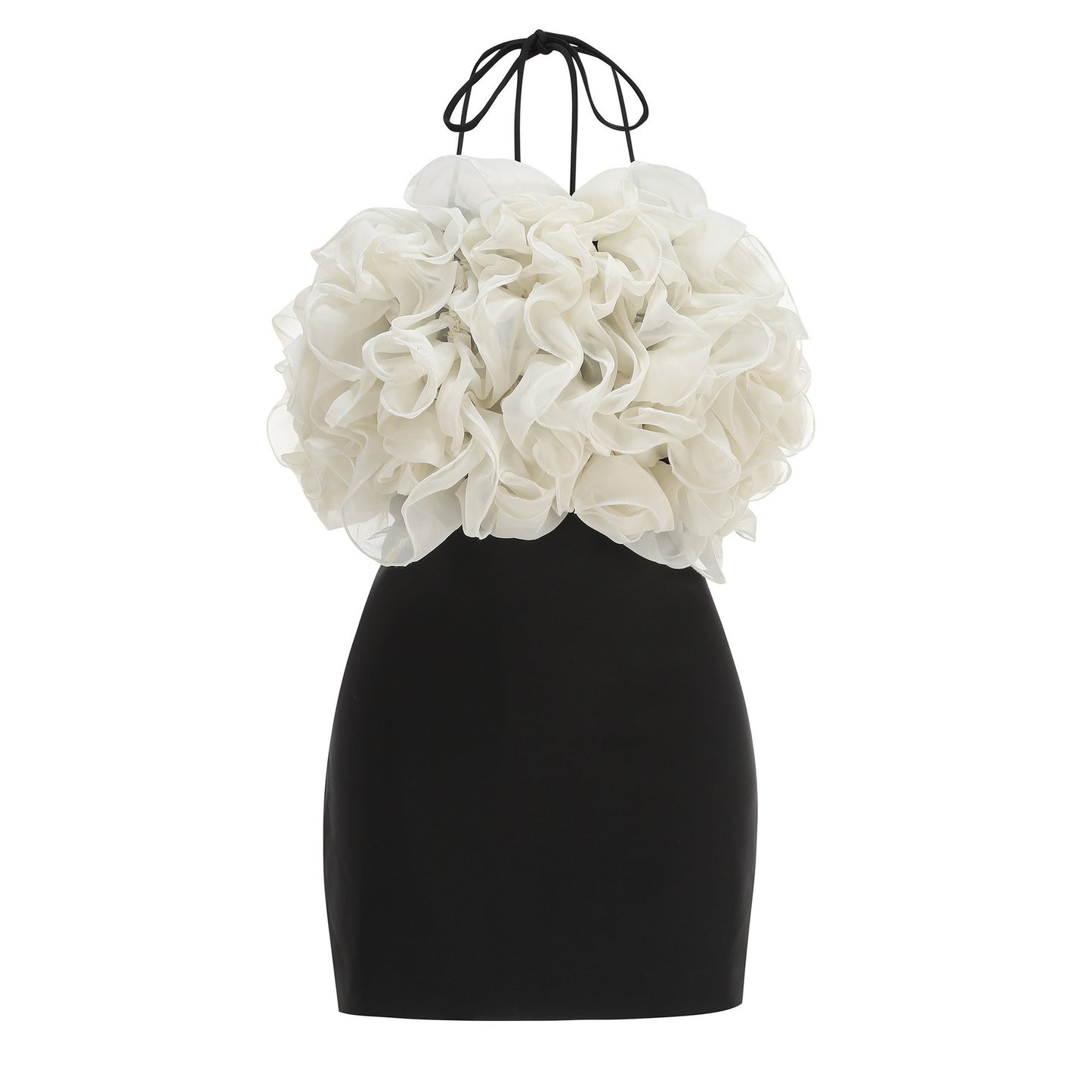 Halter Ruffle Dress Black Ivory HV2734