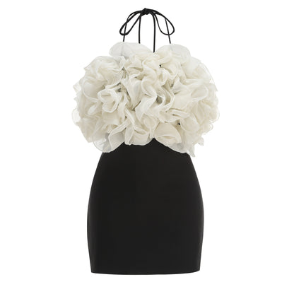 Halter Ruffle Dress Black Ivory HV2734