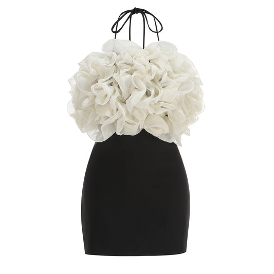 Halter Ruffle Dress Black Ivory HV2734