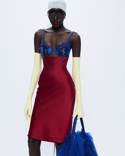 Floral Two Piece Dress Blue Red HV2521