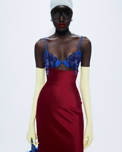 Floral Two Piece Dress Blue Red HV2521
