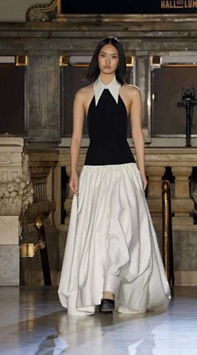 Halter A Line Maxi Dress Black White HV2389