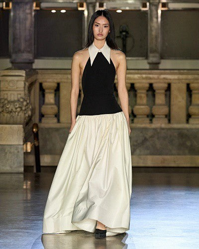 Halter A Line Maxi Dress Black White HV2389