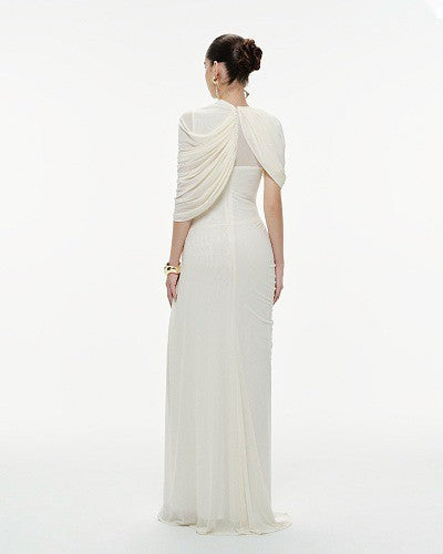 Draped Design Maxi Dress White HV0073