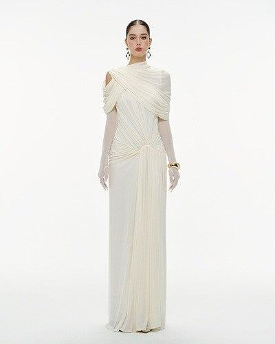 Draped Design Maxi Dress White HV0073