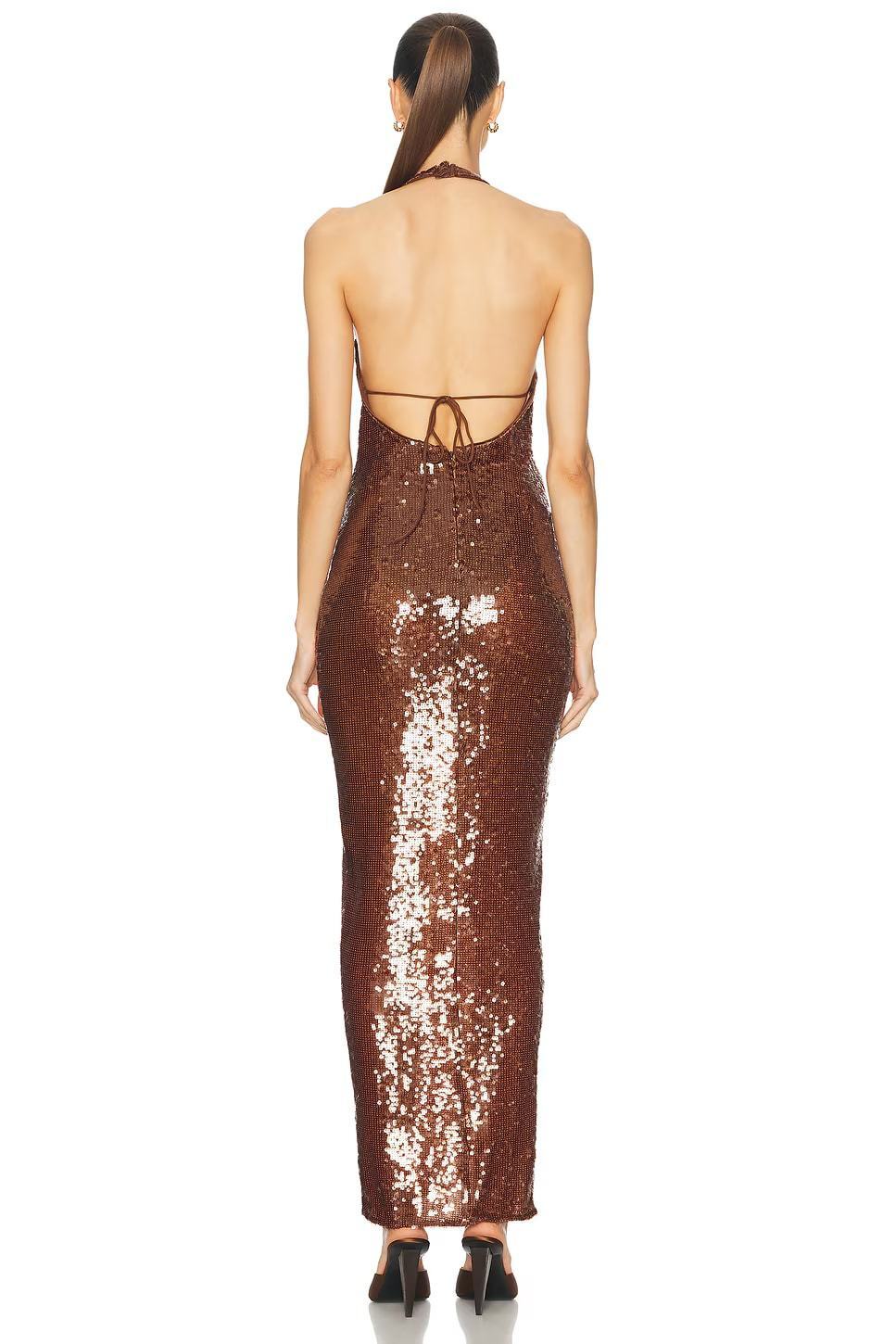Halter Sequin Maxi Dress Brown HV2390