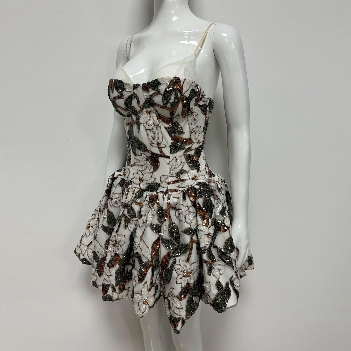 Floral Sequin Bubble Dress Brown Green HV3080
