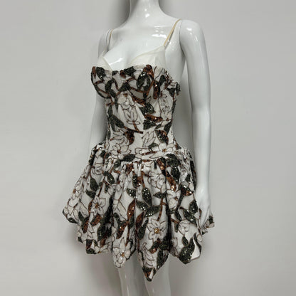 Floral Sequin Bubble Dress Brown Green HV3080
