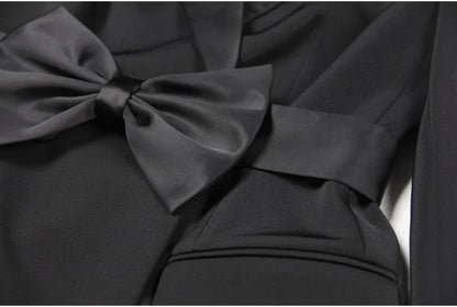 Long Sleeve Bow Blazer Dress Black