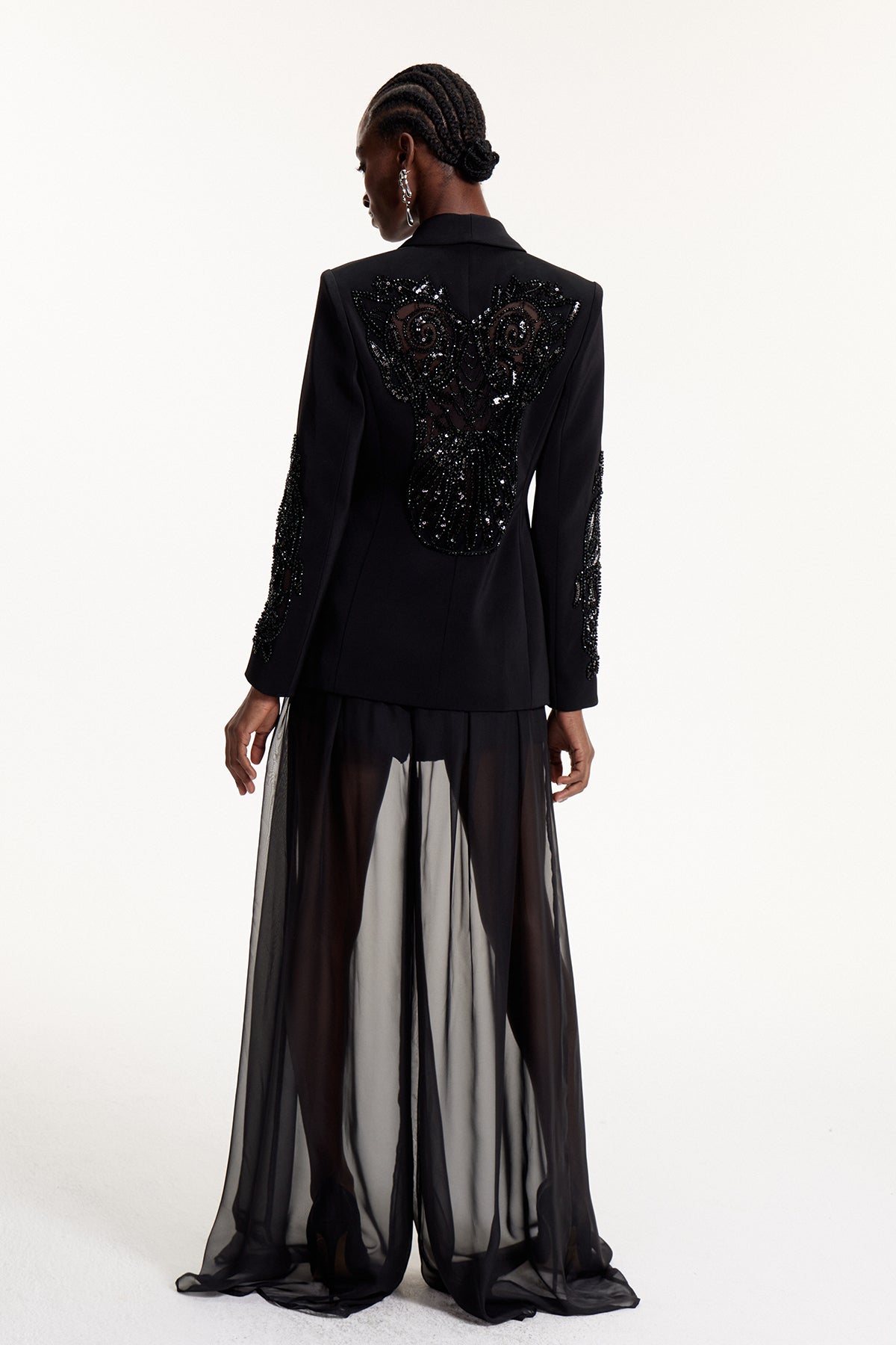 Sequin Detail Mesh Suit Black HV3062