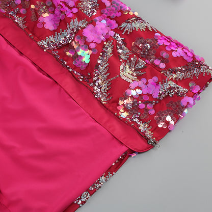 Long Sleeve Sequin Backless Blazer Dress Hot Pink HV1277