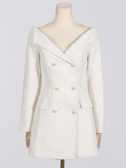 Long Sleeve Blazer Dress Ivory