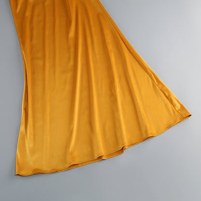 One Shoulder Draped Maxi Dress Gold HV1925