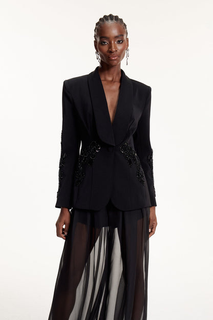 Sequin Detail Mesh Suit Black HV3062