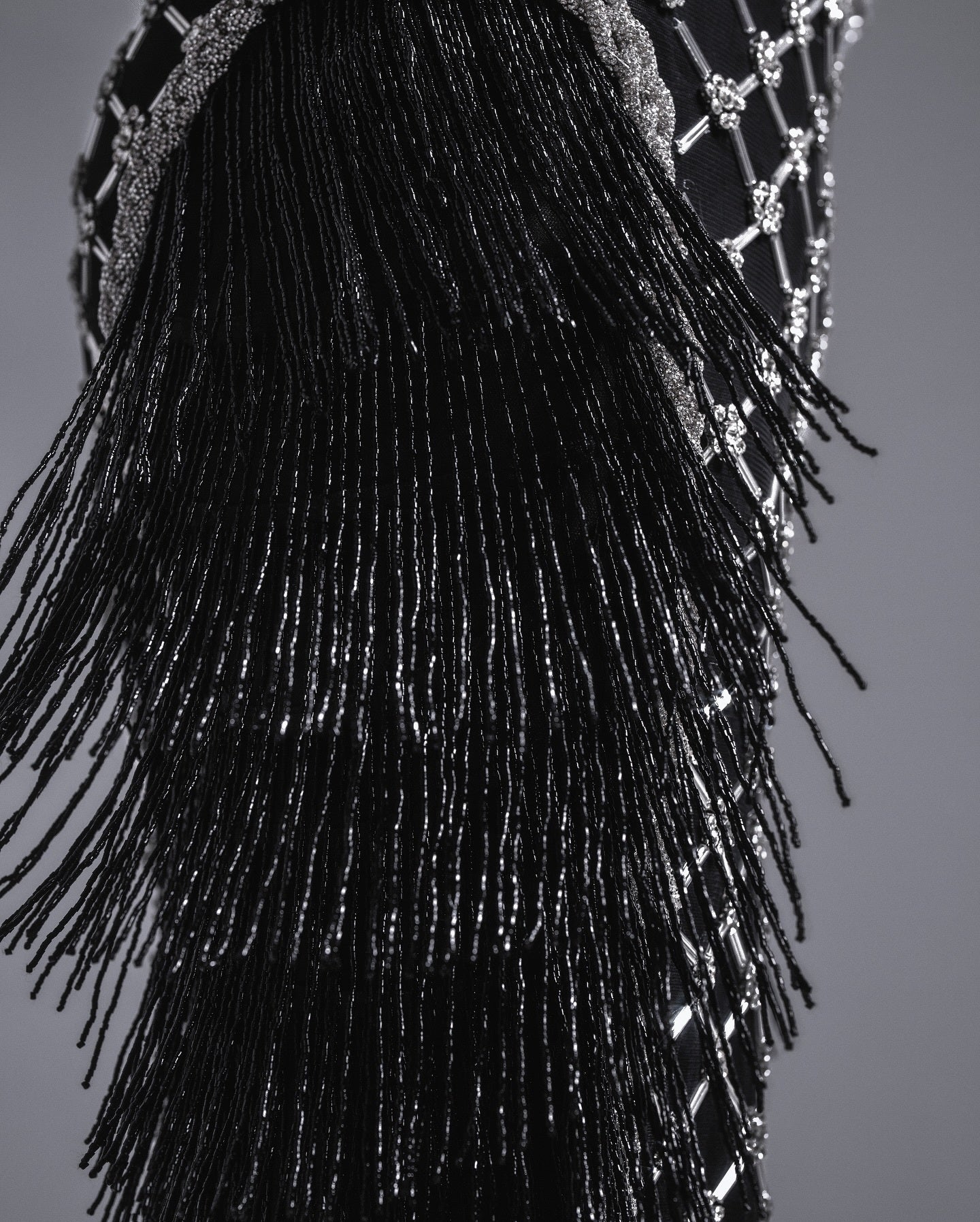 Tassel Bustier Sequin Maxi Dress Black Silver HV2927