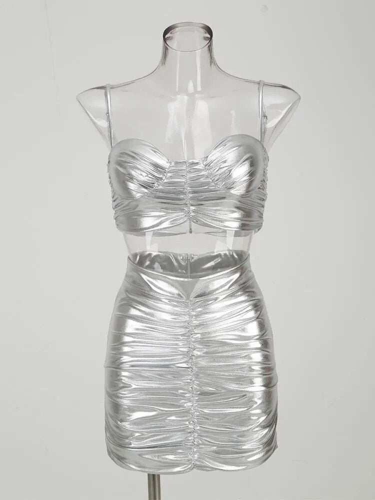 Ruched Bustier Two Piece Dress Silver HV972