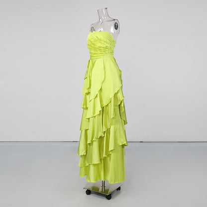 Strapless Ruffle Maxi Dress Lime Green HV3120