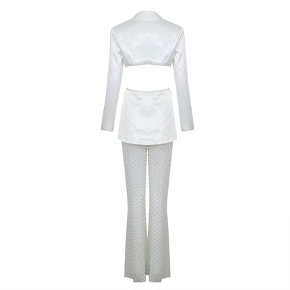 Long Sleeve Pearl Silk Suit White HV9953