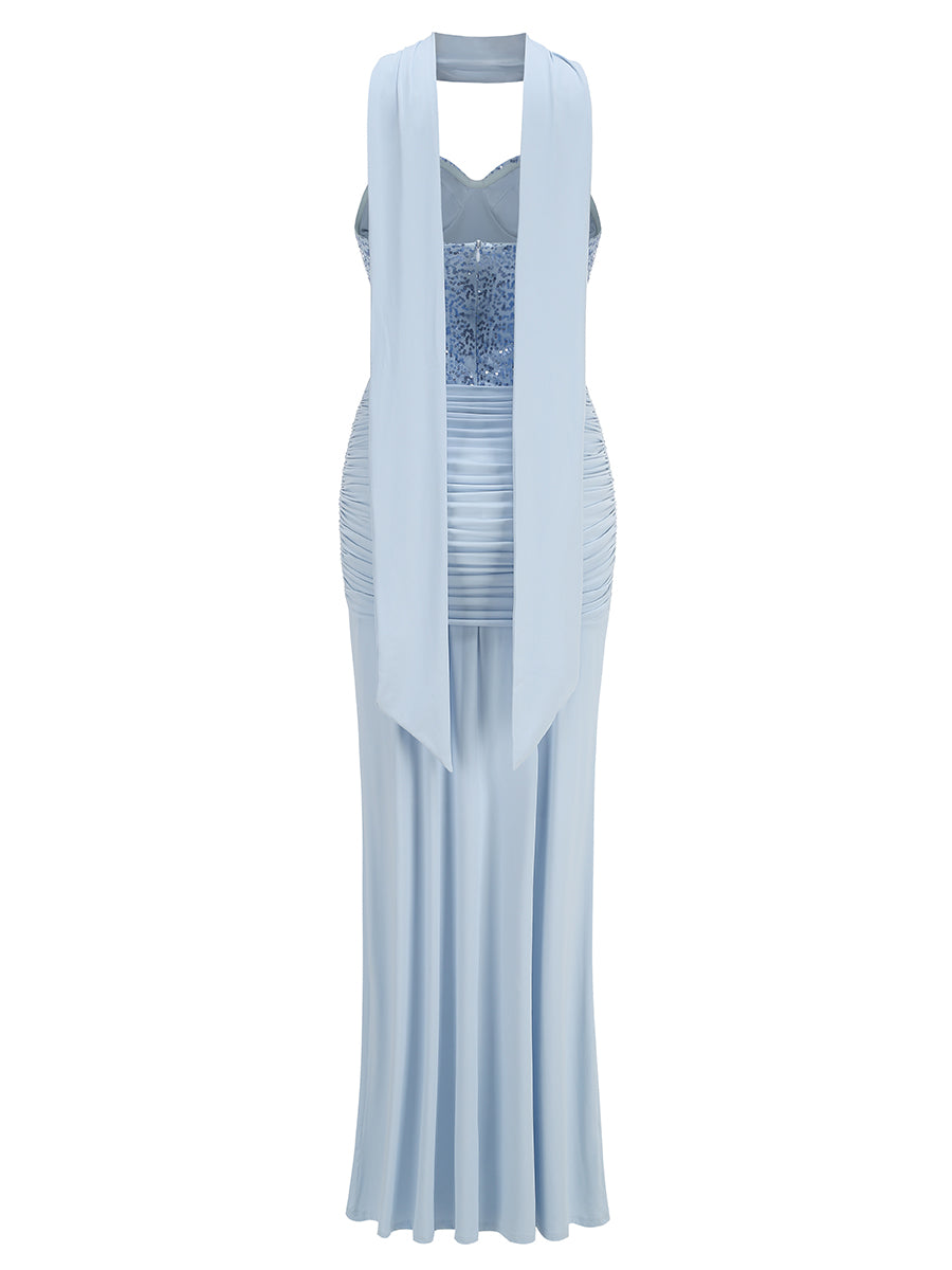 Strapless Sequin Draped Maxi Dress HV2813