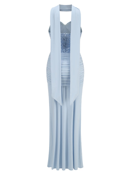 Strapless Sequin Draped Maxi Dress HV2813
