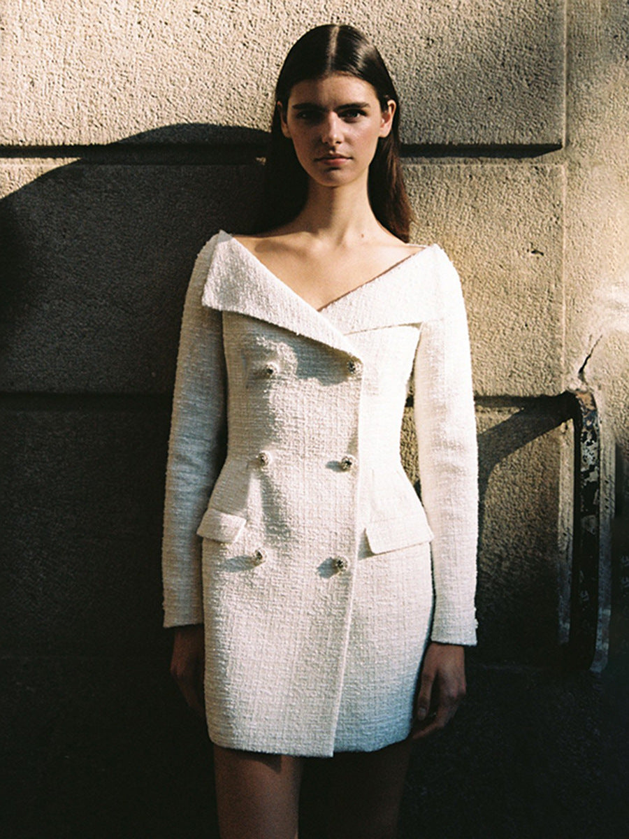 Long Sleeve Blazer Dress Ivory