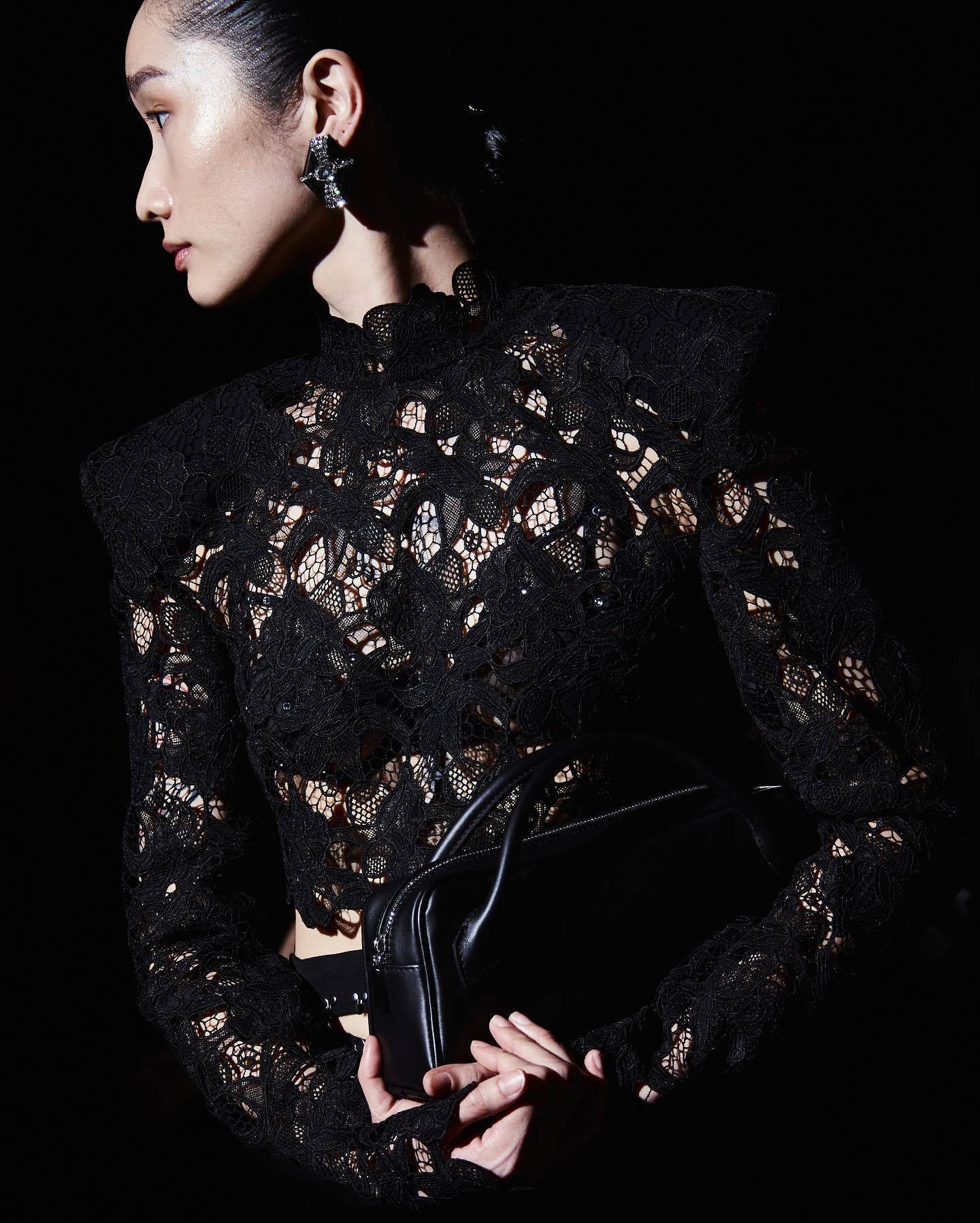 Long Sleeve Lace Midi Two Piece Dress Black HV0052