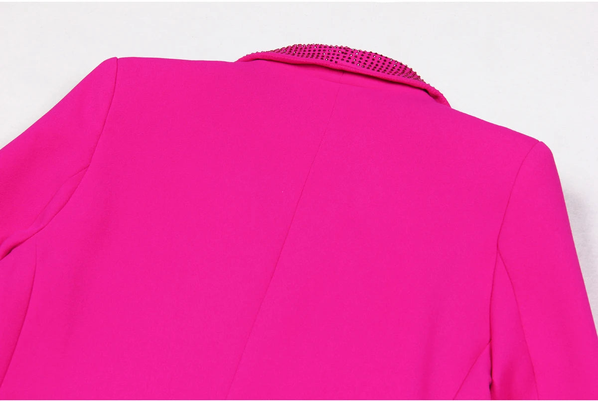 Long Sleeve Feather Crystal Blazer Hot Pink